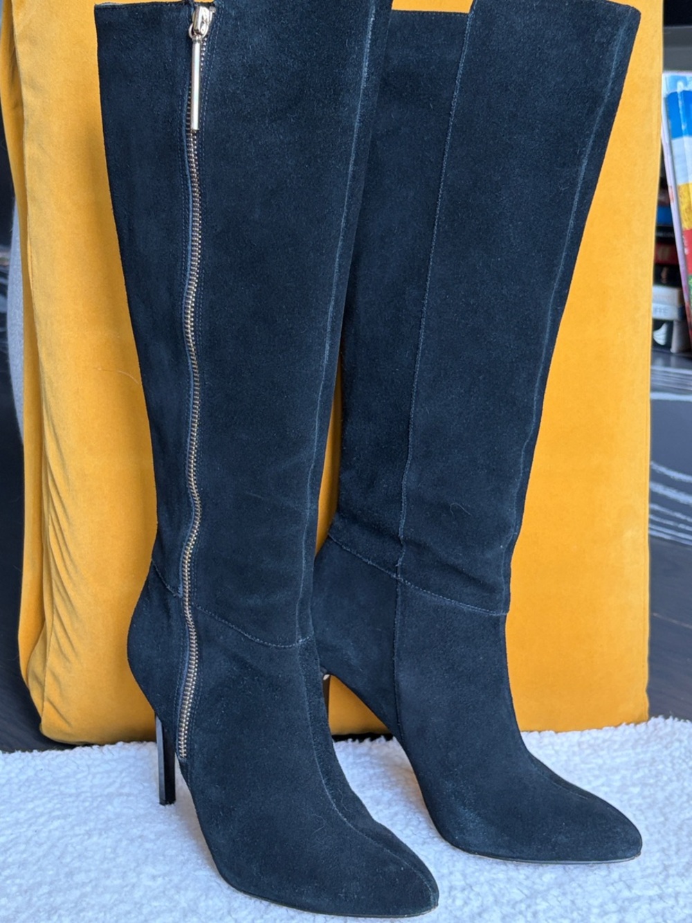 French Connection Black Suede Stiletto Boots